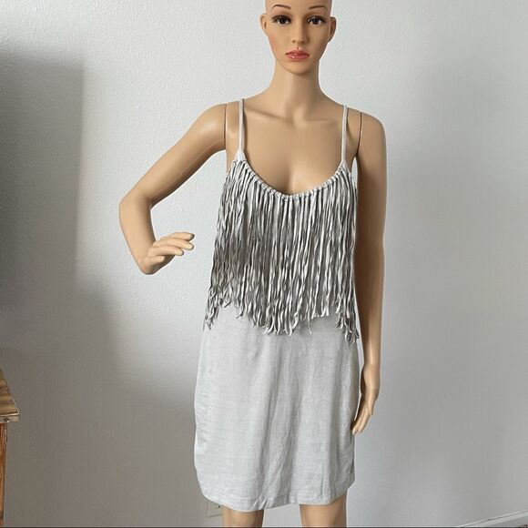 NWT Decree Fringe Mini Tank Dress Gray Size X-Small - Picture 2 of 14